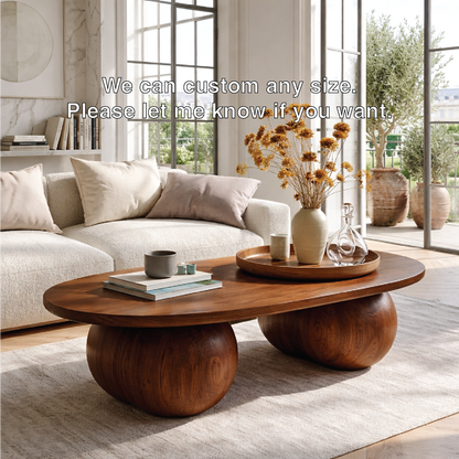 Modern Wooden Coffee Table with Round Sculptural Base