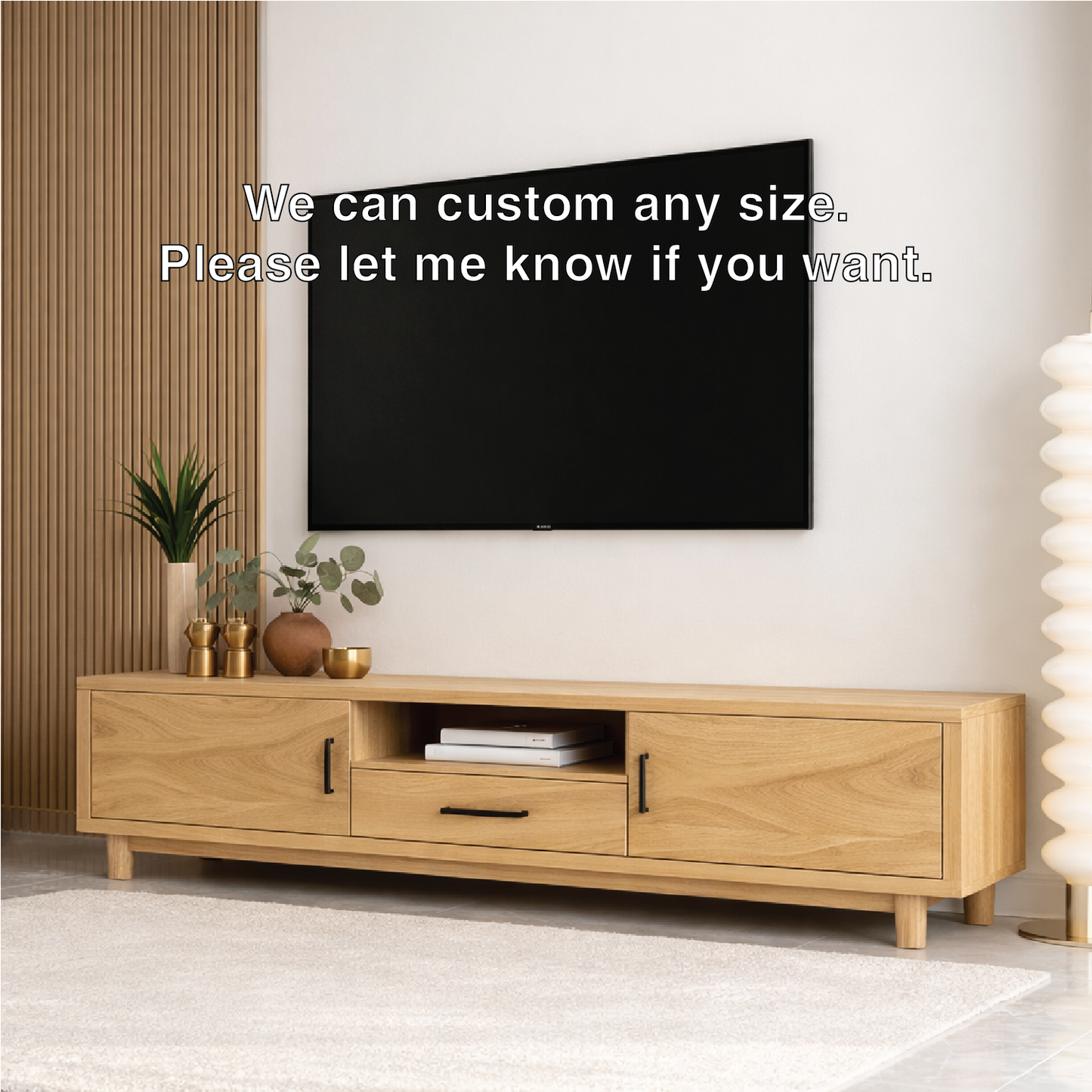 Mid Century Solid Wood TV Stand Wave Front Media Console Modern Entertainment Cabinet Kitchnce