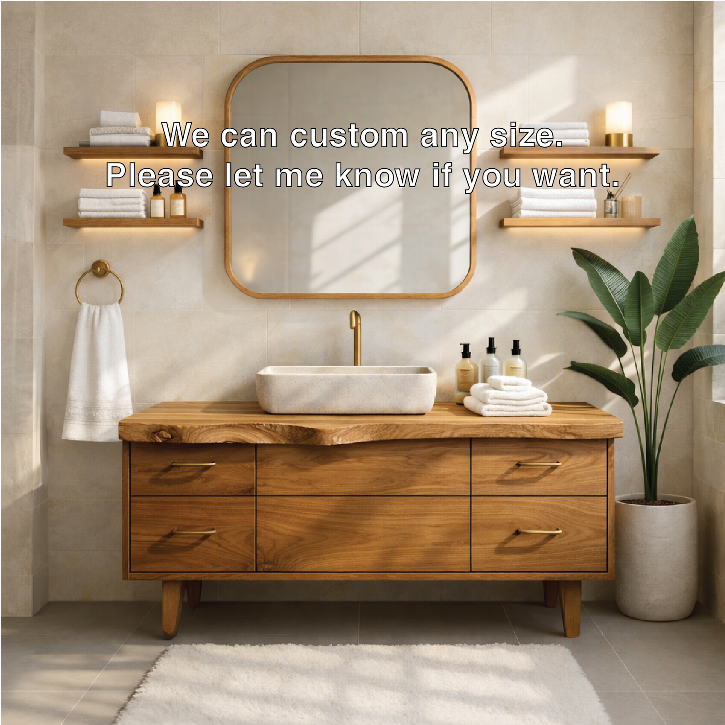 Modern Solid Wood Bathroom Vanity Cabinet With Drawers Mid-Century Style Kitchnce