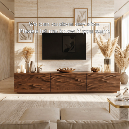 Sculptural Wave Carved TV Console, Modern Entertainment Cabinet for Refined Interiors