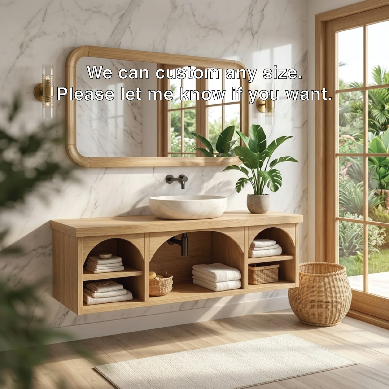 Solid Wood Floating Vanity with Arched Storage and Modern Design Kitchnce