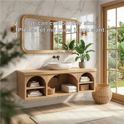 Solid Wood Floating Vanity with Arched Storage and Modern Design Kitchnce
