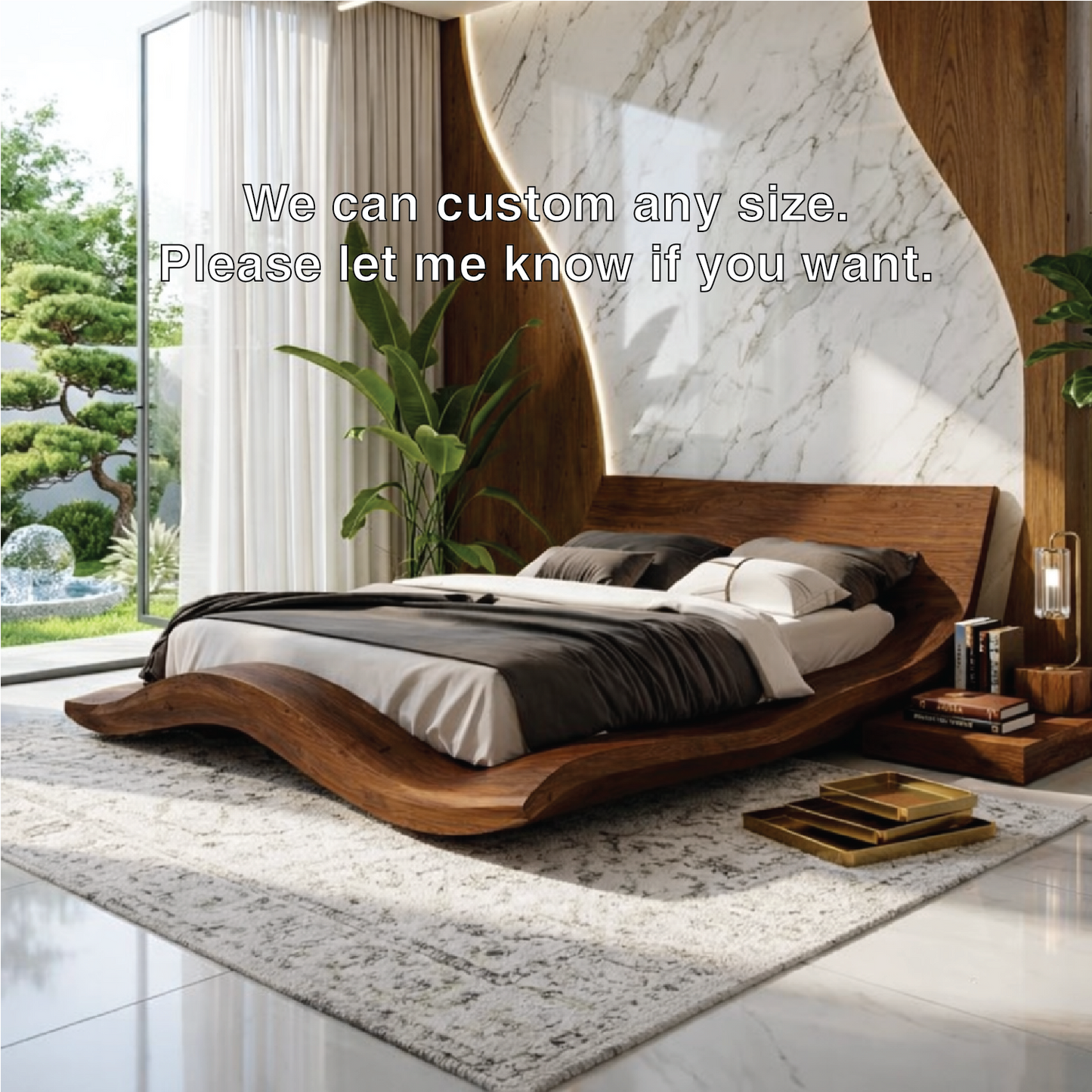 Modern Curved Wave Bed Frame, Luxury Platform Bedroom Furniture Design