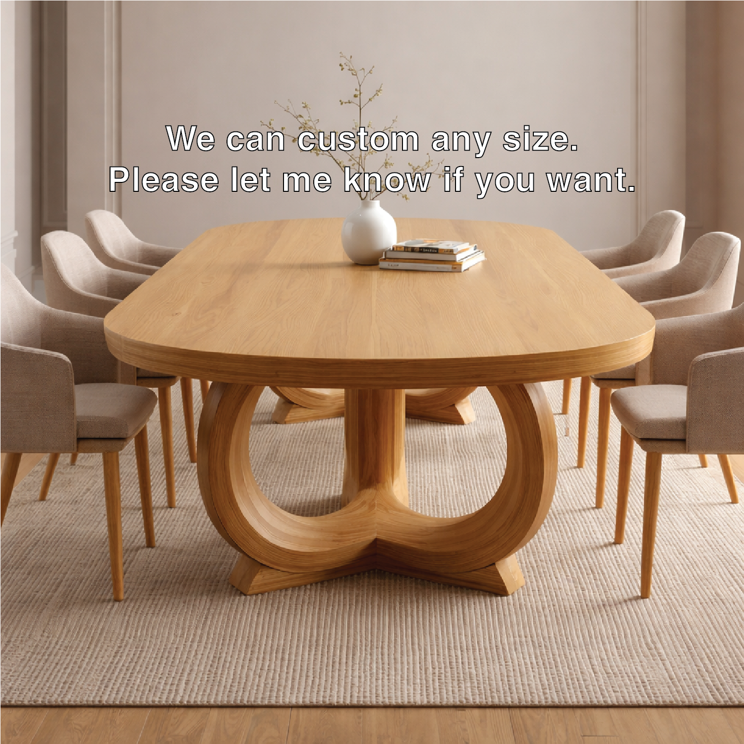 Modern Oval Dining Table Sculptural Double Loop Base Large Statement Dining Table