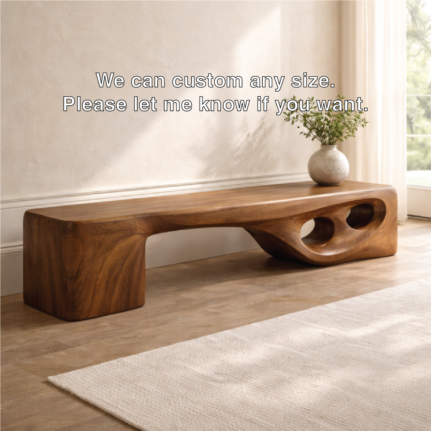 Modern Entryway Bench Sculptural Curved Hallway Seat Organic Statement Furniture