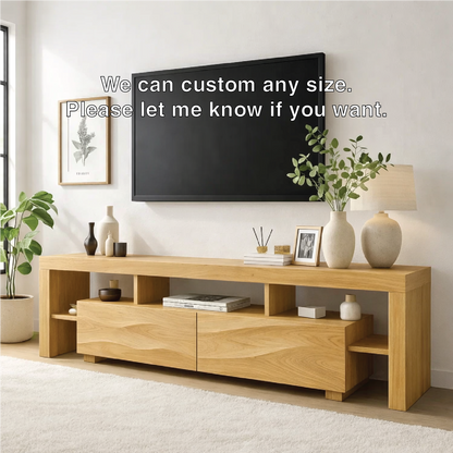 Modern Wave Front Wood TV Stand Long Media Console With Open Shelves Entertainment Center Kitchnce