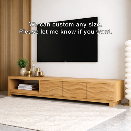 Mid Century Solid Wood TV Stand Wave Front Media Console Long Entertainment Unit Kitchnce