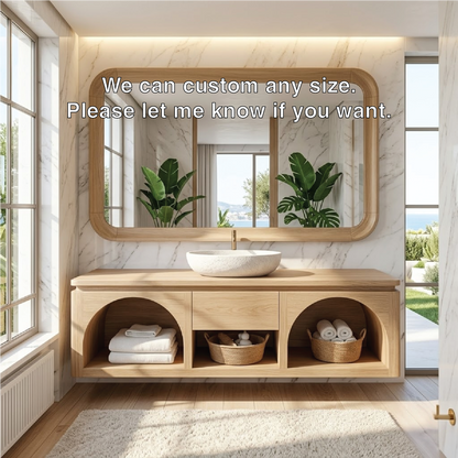 Modern Solid Wood Floating Vanity with Arched Shelves and Natural Finish Kitchnce
