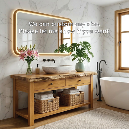 Modern Wooden Bathroom Vanity with Marble Sink and LED Mirror Kitchnce