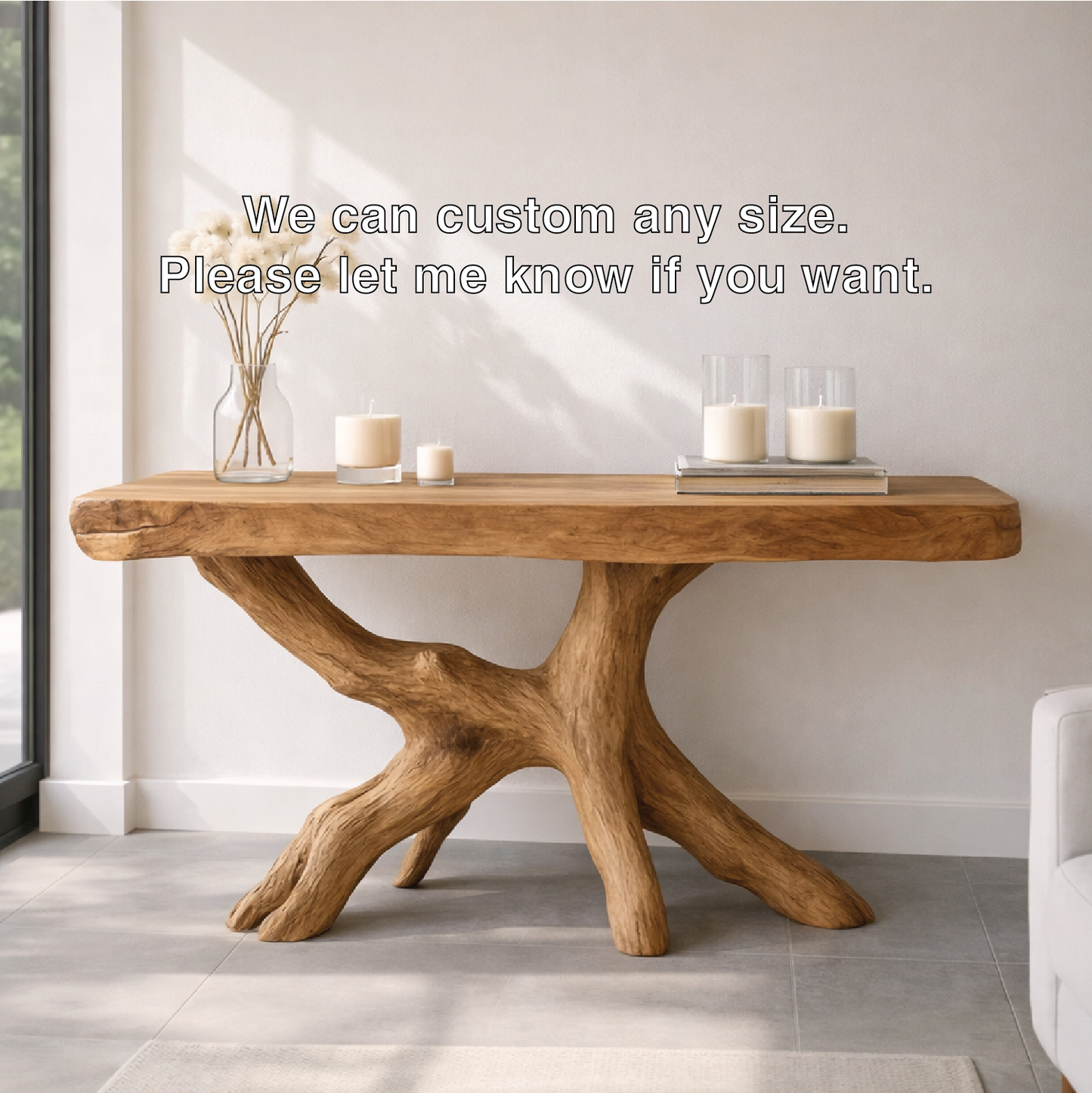 Rustic Solid Wood Console Table, Natural Tree Root Base Entryway Hallway Statement Furniture Kitchnce