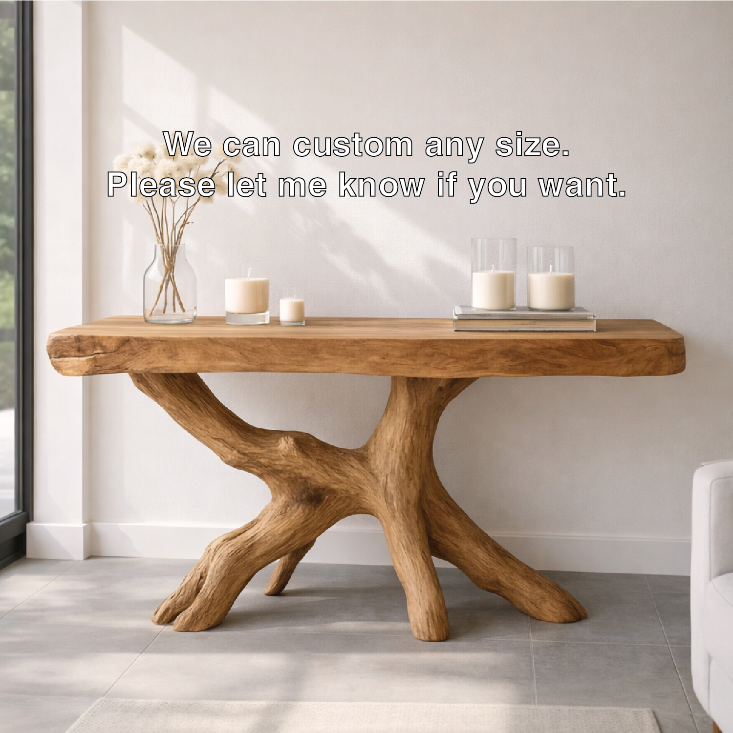 Rustic Solid Wood Console Table, Natural Tree Root Base Entryway Hallway Statement Furniture Kitchnce
