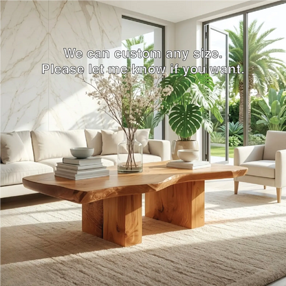 Handcrafted Natural Wood Coffee Table with Sculptural Design Kitchnce