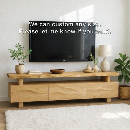Modern Wave Front Wood TV Stand Long Media Console Low Profile Entertainment Center Kitchnce
