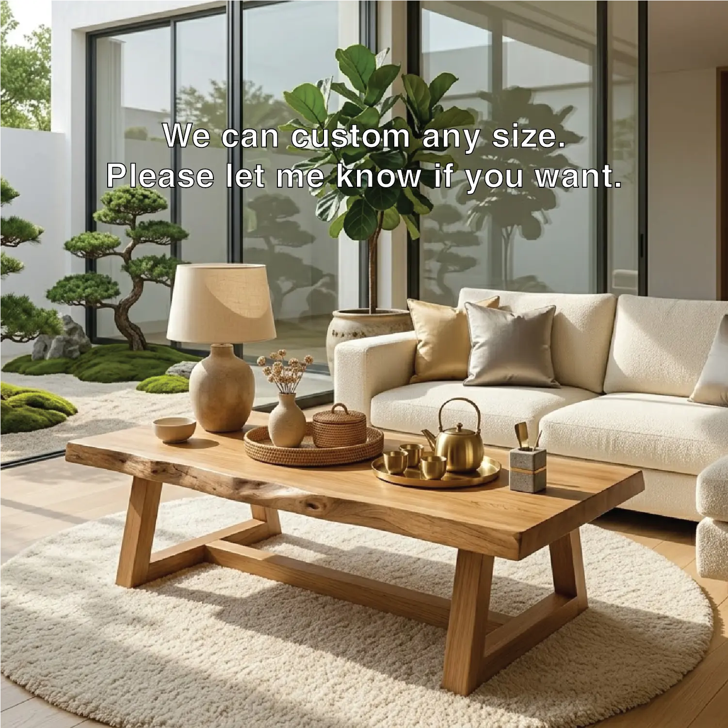 Rustic Solid Wood Coffee Table with Live Edge Top and Trestle Base for Living Room Kitchnce