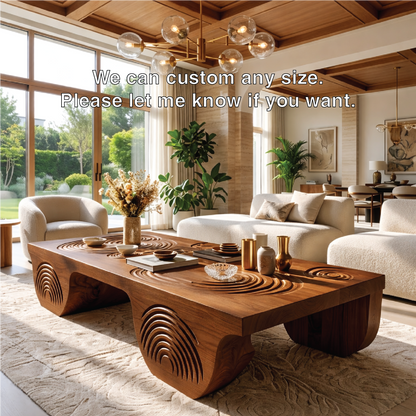 Artistic Wooden Coffee Table with Unique Carved Design