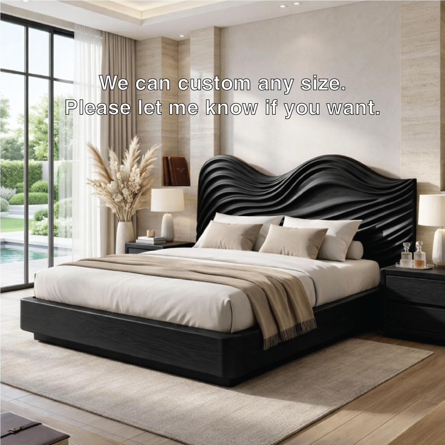 Modern Wave Headboard Bed Frame, Luxury Platform Bedroom Furniture Design