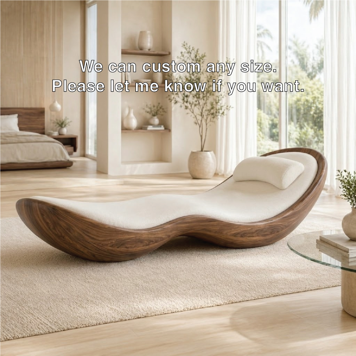 Modern Curved Chaise Lounge Sculptural Daybed with Cushion for Bedroom Decor