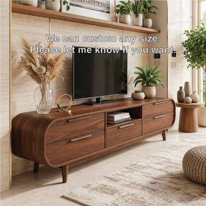 Modern Curved TV Stand, Minimalist Media Console, Storage Cabinet