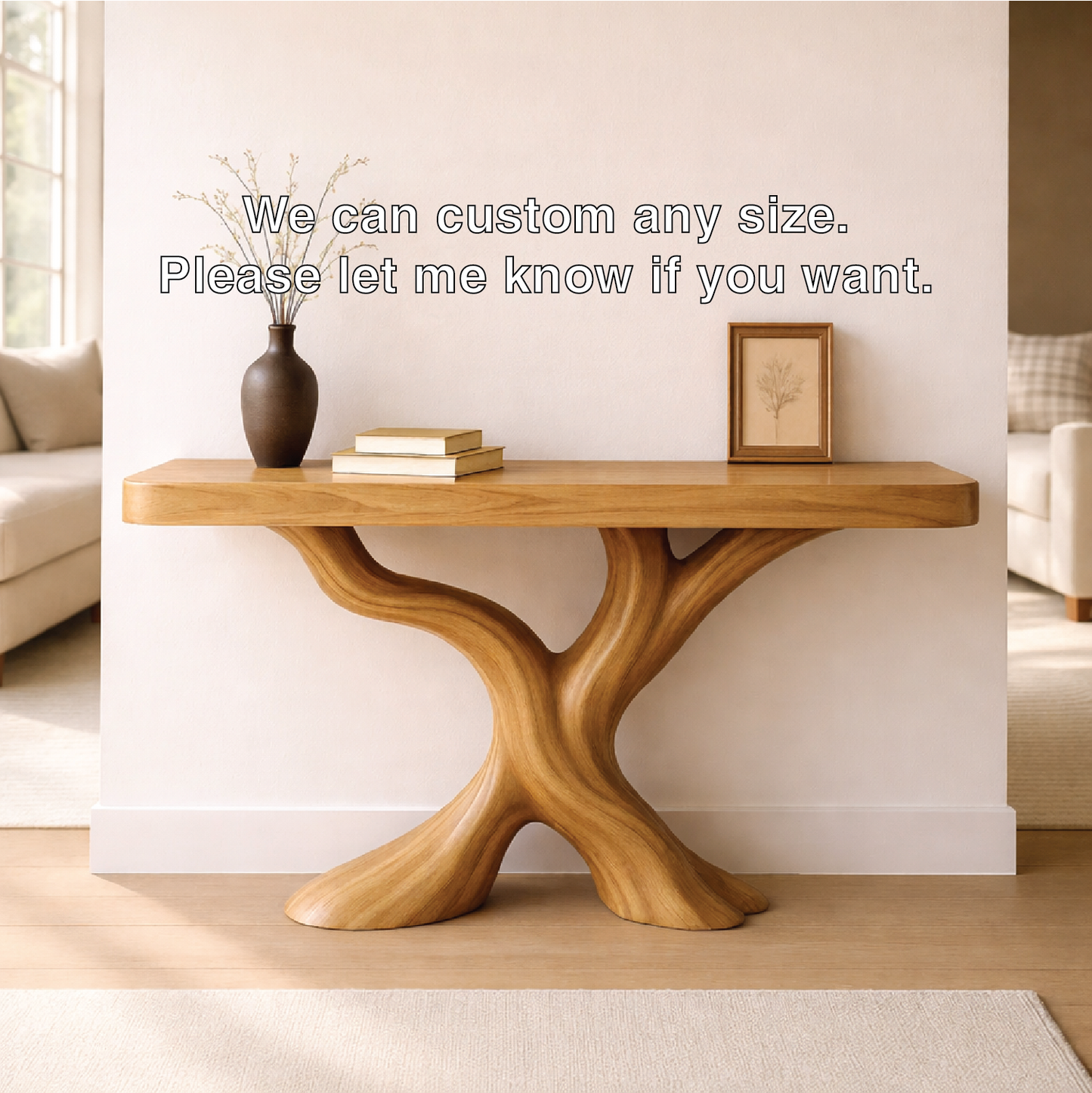 Organic Solid Wood Console Table, Sculptural Tree Base Entryway Hallway Furniture Kitchnce