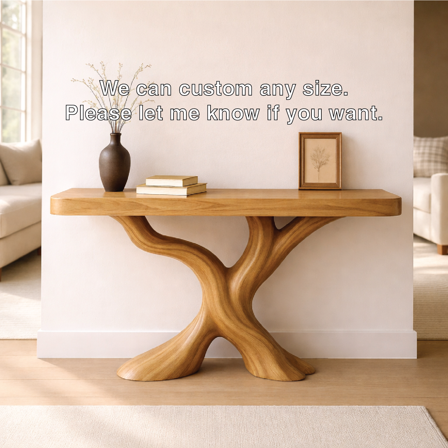 Organic Solid Wood Console Table, Sculptural Tree Base Entryway Hallway Furniture Kitchnce
