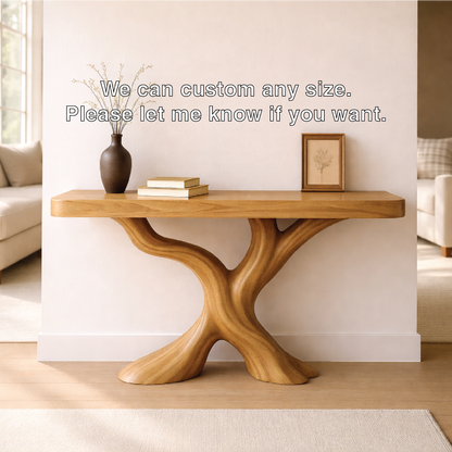 Organic Solid Wood Console Table, Sculptural Tree Base Entryway Hallway Furniture Kitchnce