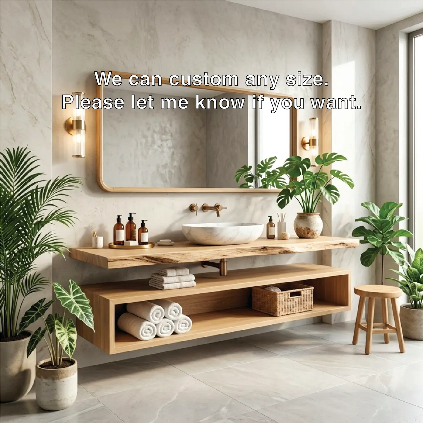 Floating Vanity with Natural Wood Finish and Open Shelf for Bathroom Kitchnce