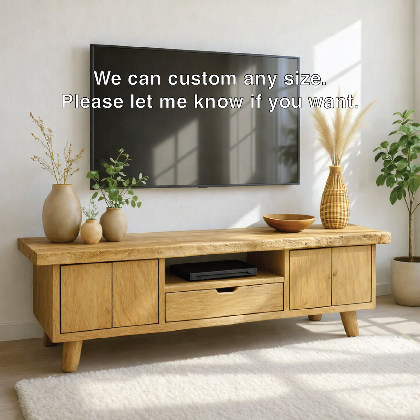 Modern Wood TV Stand With Storage Cabinets and Drawer Long Media Console Entertainment Center Kitchnce