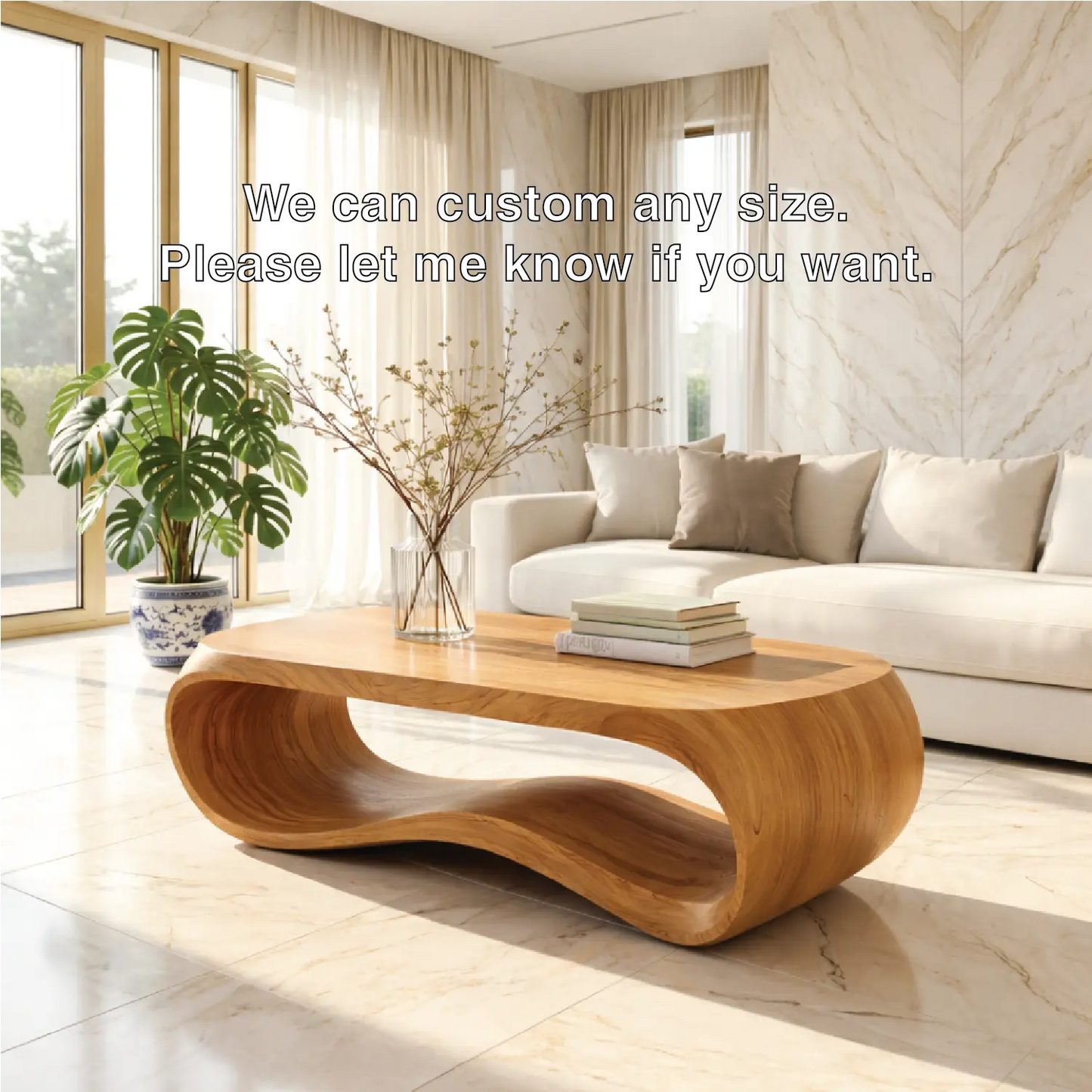 Contemporary Sculptural Wood Coffee Table with Curved Design Kitchnce
