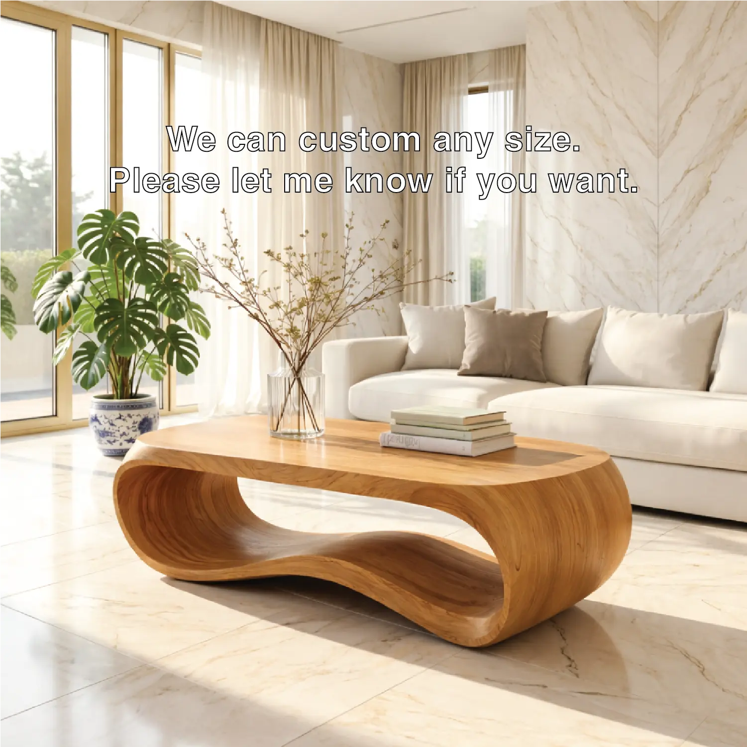 Contemporary Sculptural Wood Coffee Table with Curved Design Kitchnce