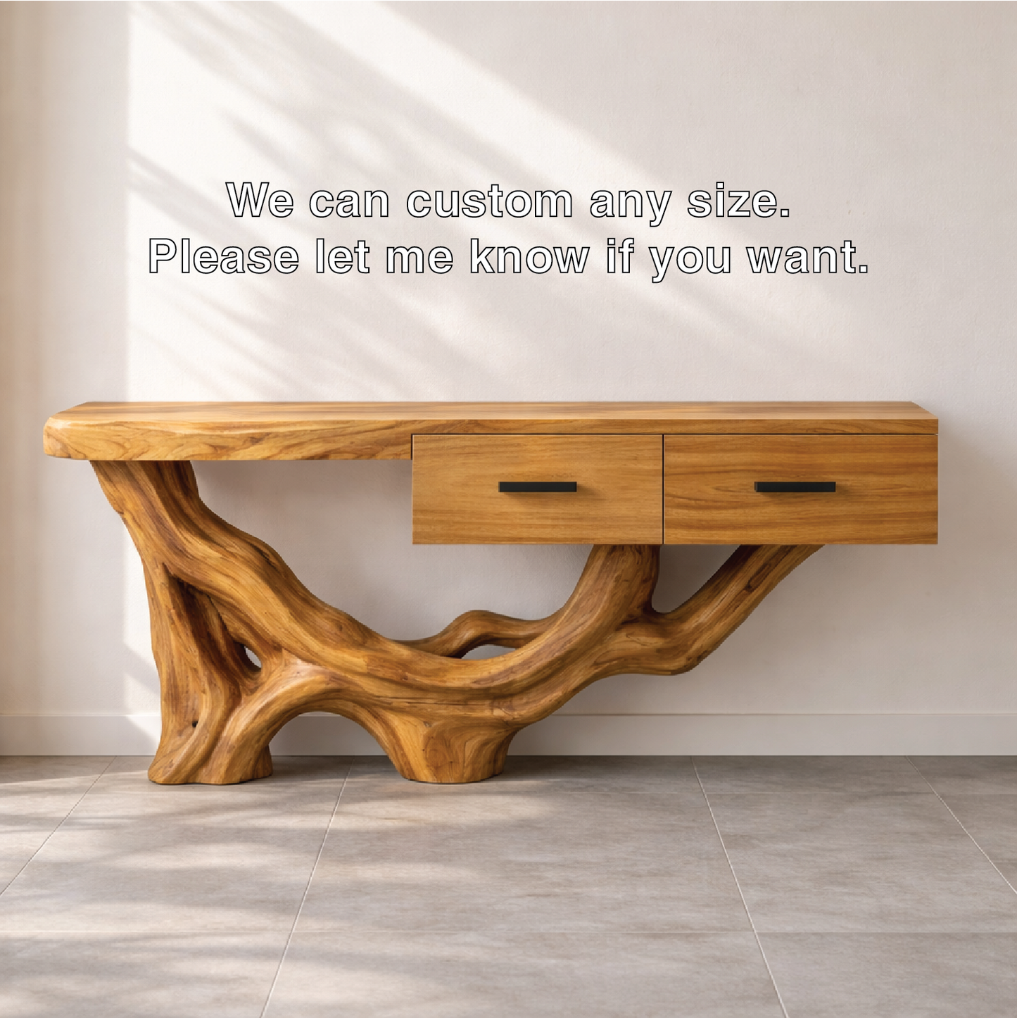 Rustic Solid Wood Console Table With Drawers, Tree Root Base Entryway Hallway Furniture Kitchnce