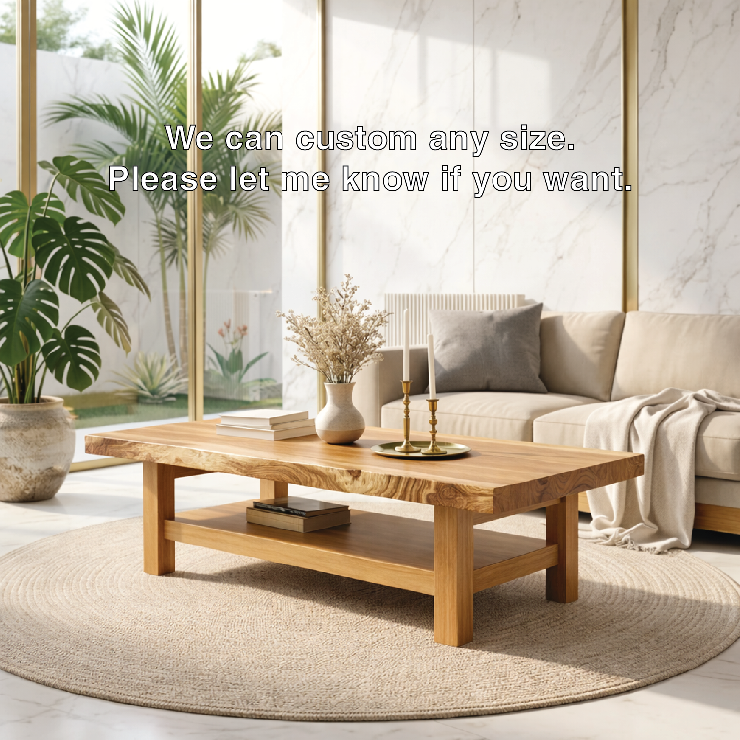 Handcrafted Solid Wood Coffee Table with Open Shelf and Natural Finish Kitchnce