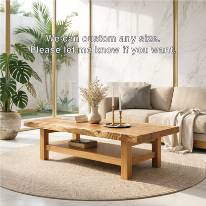 Handcrafted Solid Wood Coffee Table with Open Shelf and Natural Finish Kitchnce