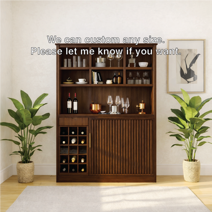 Modern Wine Cabinet with Bottle Rack, Display Shelves and Sliding Door Storage