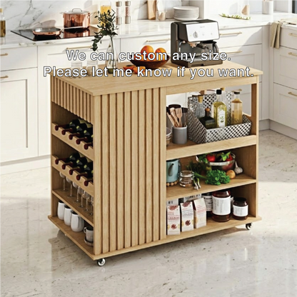 Rolling Kitchen Island with Wine Rack Storage Shelves, Modern Prep Cart for Home Kitchen Use