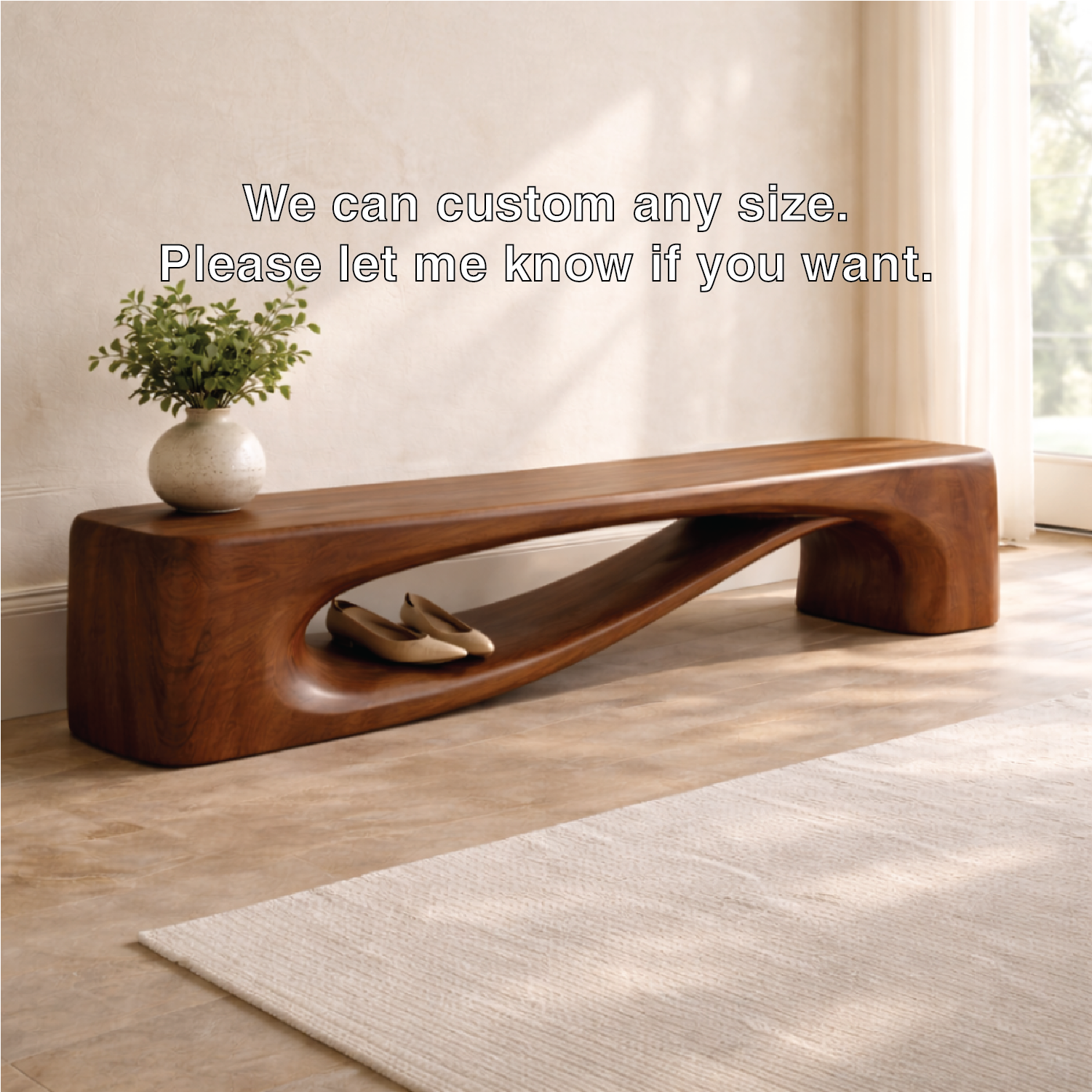 Modern Entryway Bench with Shelf Sculptural Hallway Seat Organic Statement Furniture