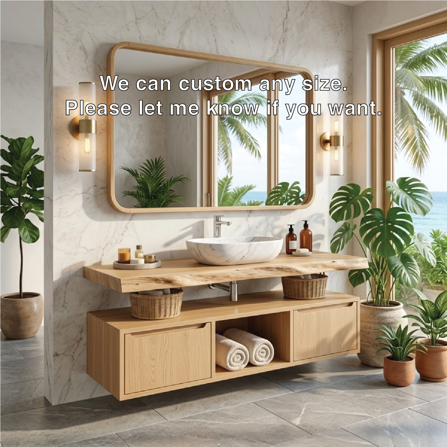 Floating Bathroom Vanity with Natural Wood Design and Spacious Storage Kitchnce