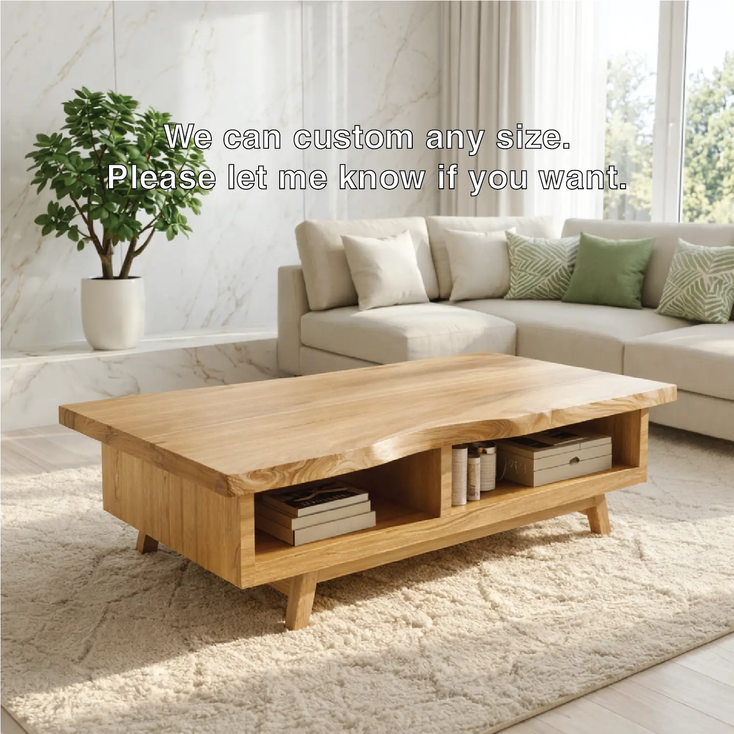 Handcrafted Walnut Coffee Table with Storage, Natural Wood Living Room Furniture Kitchnce
