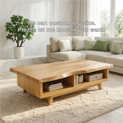 Handcrafted Walnut Coffee Table with Storage, Natural Wood Living Room Furniture Kitchnce