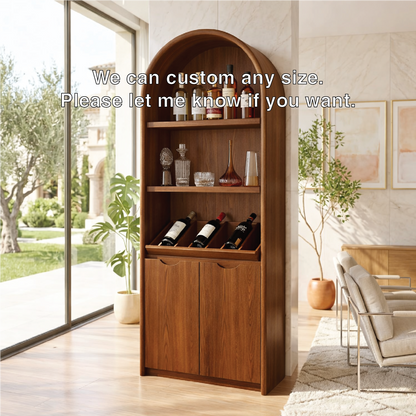 Contemporary Arched Wine Cabinet with Display Shelves and Hidden Storage Doors