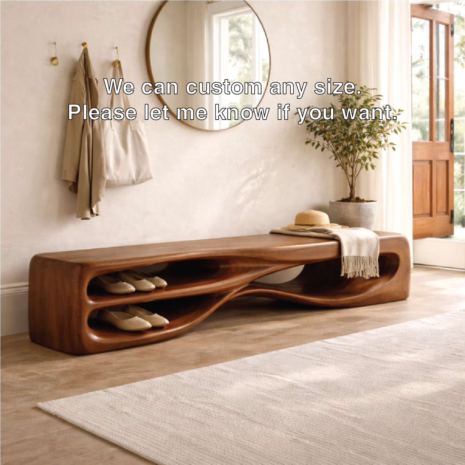 Modern Entryway Bench with Shoe Storage Sculptural Hallway Seat Statement Furniture