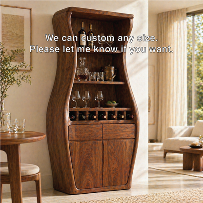 Sculptural Tall Wine Cabinet Bar Storage Bottle Rack Shelves Drawer Organizer