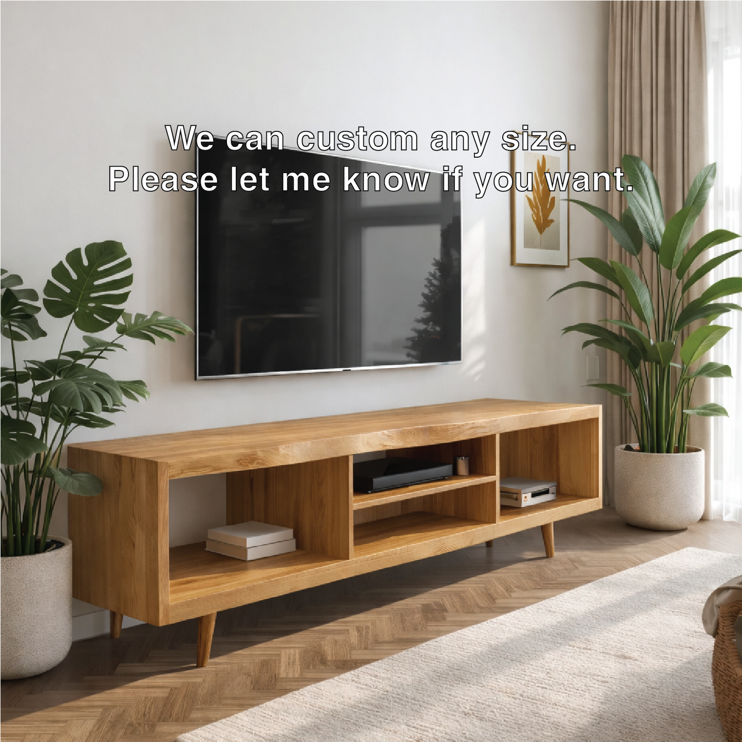Walnut Mid Century Modern TV Stand Long Wood Media Console Minimalist Entertainment Center Kitchnce