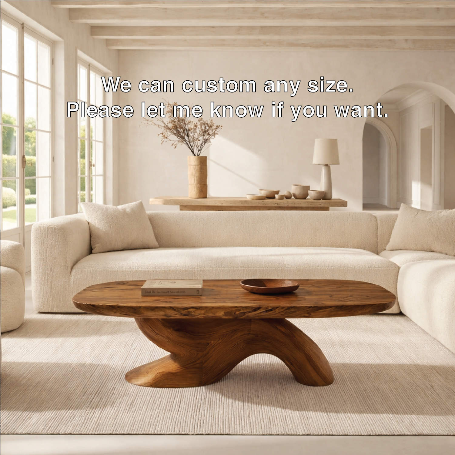 Organic Sculptural Coffee Table with Oval Top, Modern Minimalist Living Room Centerpiece