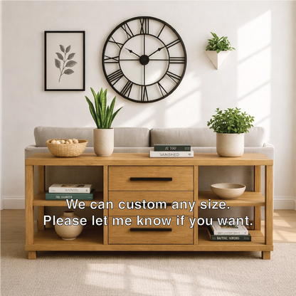 Solid Wood Console Table with Drawers and Shelves, Modern Walnut Entryway Sofa Table Storage Cabinet Kitchnce
