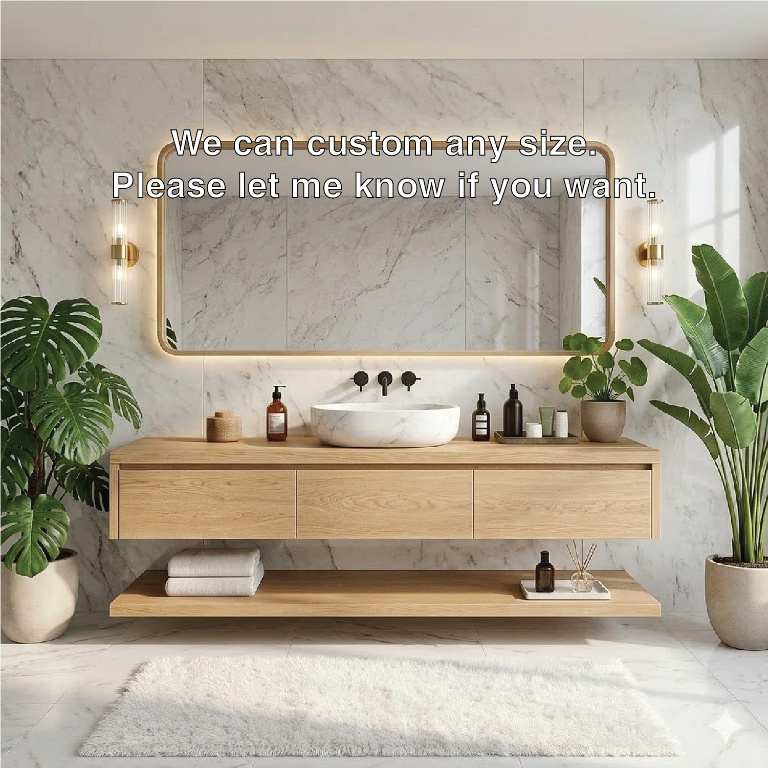 Modern Floating Vanity with Shelves, Oak Bathroom Storage Unit, Wall-Mounted Cabinet Kitchnce