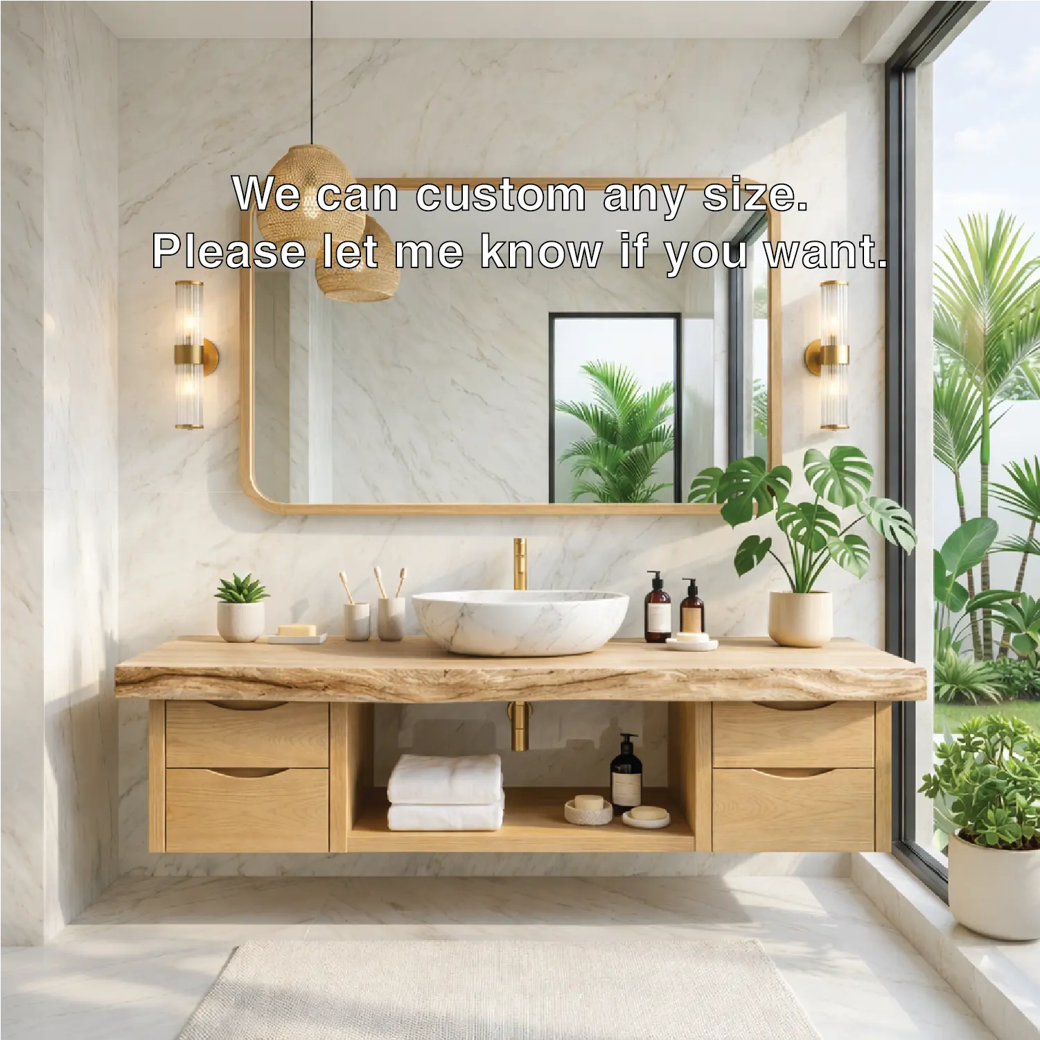 Floating Bathroom Vanity with Natural Wood, Modern Design, and Spacious Storage Kitchnce