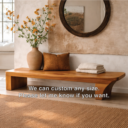 Solid Wood Low Profile Bench, Minimalist Modern Entryway Seating