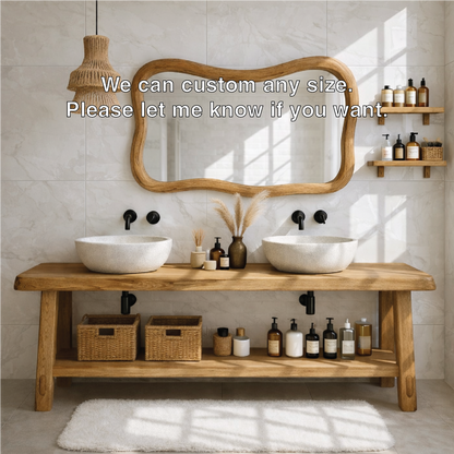 Rustic Double Bathroom Vanity Cabinet With Open Shelf Wood Vanity Base Console Kitchnce