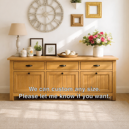 Solid Wood Sideboard Console Table with Drawers and Cabinet, Farmhouse Wood Buffet Storage Cabinet Kitchnce