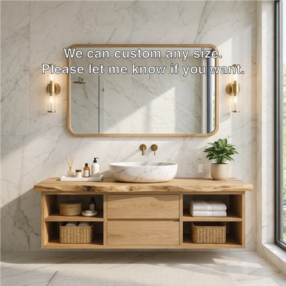 Floating Bathroom Vanity with Natural Wood and Modern Design, Spacious Storage Kitchnce